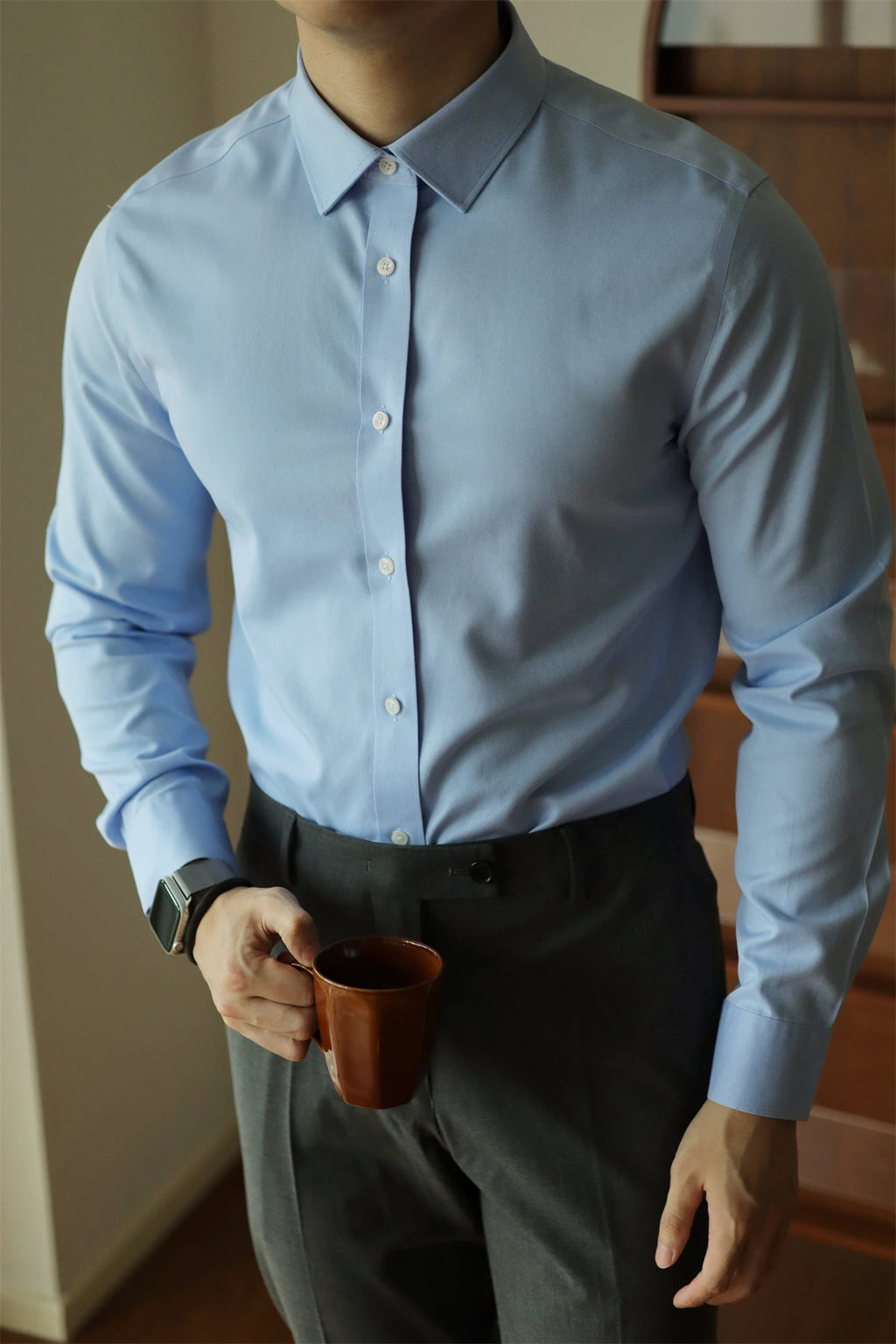 Men's long sleeved shirt casual, simple, high-quality, wrinkle free, slim fit, business formal, all season collection - Clikcy