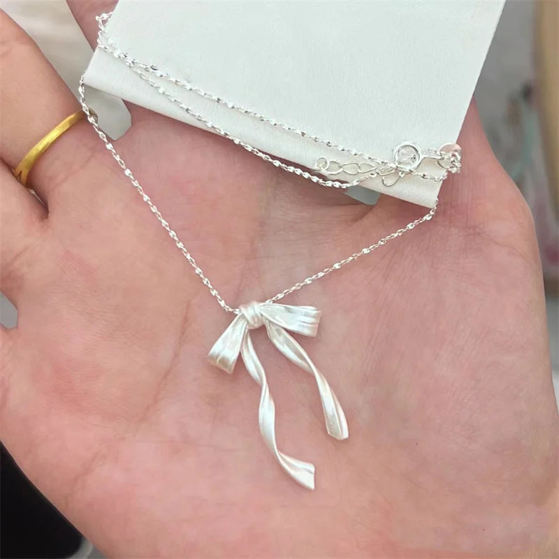 Exquisite Clavicle Chain Elegant Scrub Bow Pendant Necklace For Women Girls Temperament Collar Chain Korean Student - Clikcy