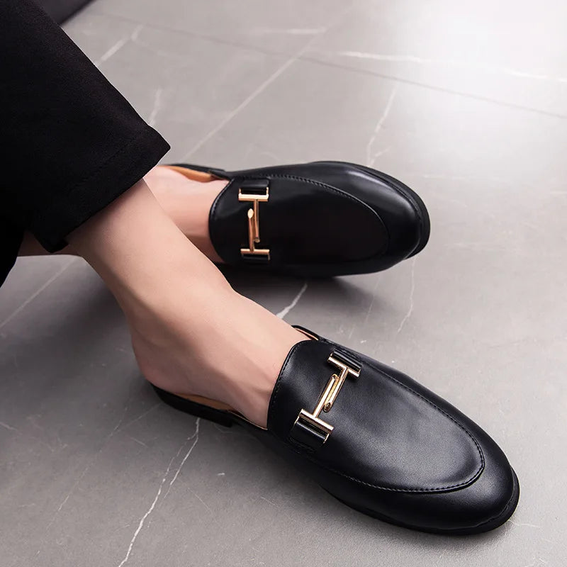 White Slip on Shoes Men Mules Leather Shoes Man Classic Black Half Shoes for Men 2025 Mules Homme Chaussure Homme Mule Masculino
