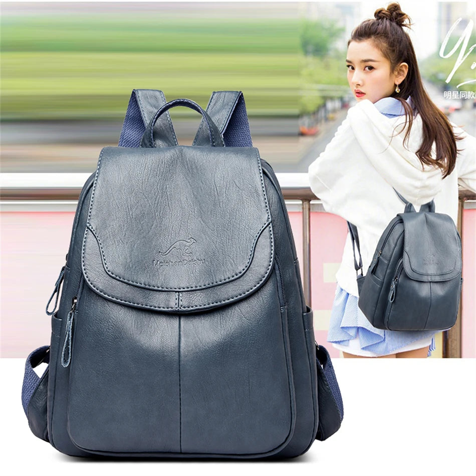 Bagpack Female Leather Backpack Designer Shoulder Bags For Women 2024 Back Pack School Bags For Teenage Girls Mochila Feminina - Clikcy