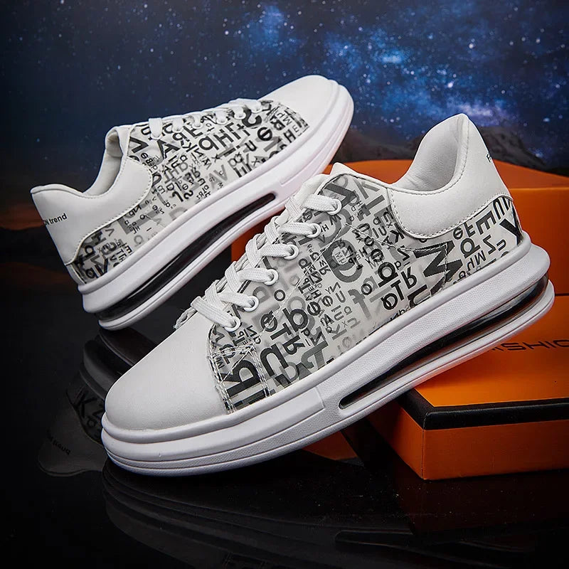 Graffiti 2025 New Casual Men Shoe Fashion Flat Air Cushion Man Sneakers Outdoor Non-slip Designer Tide Pu Leather Big Size 43 44 - Clikcy