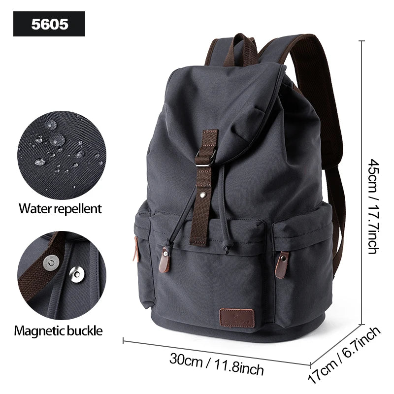 MOYYI Men Vintage Canvas Backpack Large Capacity 15.6inch Laptop Casual Bag For Commuter Travel Premium Durable Unsex Mochila - Clikcy