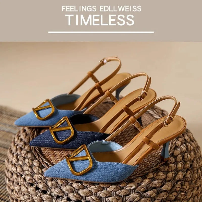 Fashion Slingback Black Comfortable Women Summer Pumps Shoes Outside Very High Heel Sandals 2025 Trend for Wedding Party Dress - Clikcy