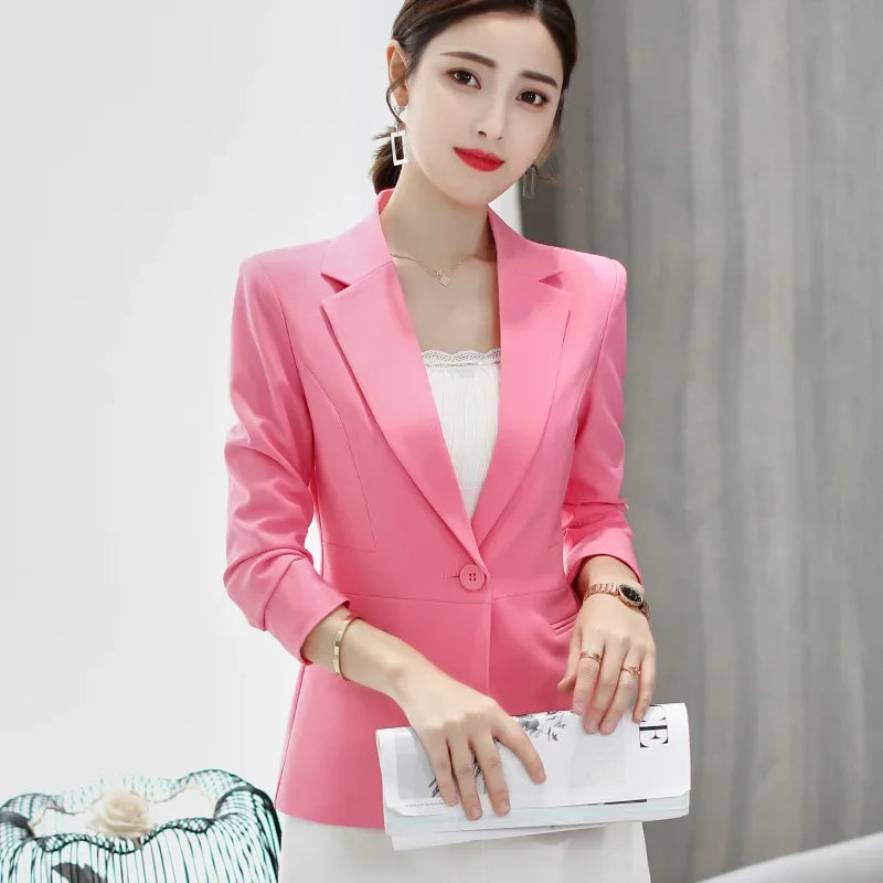 Spring Blue Women's Long-sleeved Suit Jacket, Korean Style Slim Short Coat Women, Asian Size M-XXXL, Girl's Blazers - Clikcy