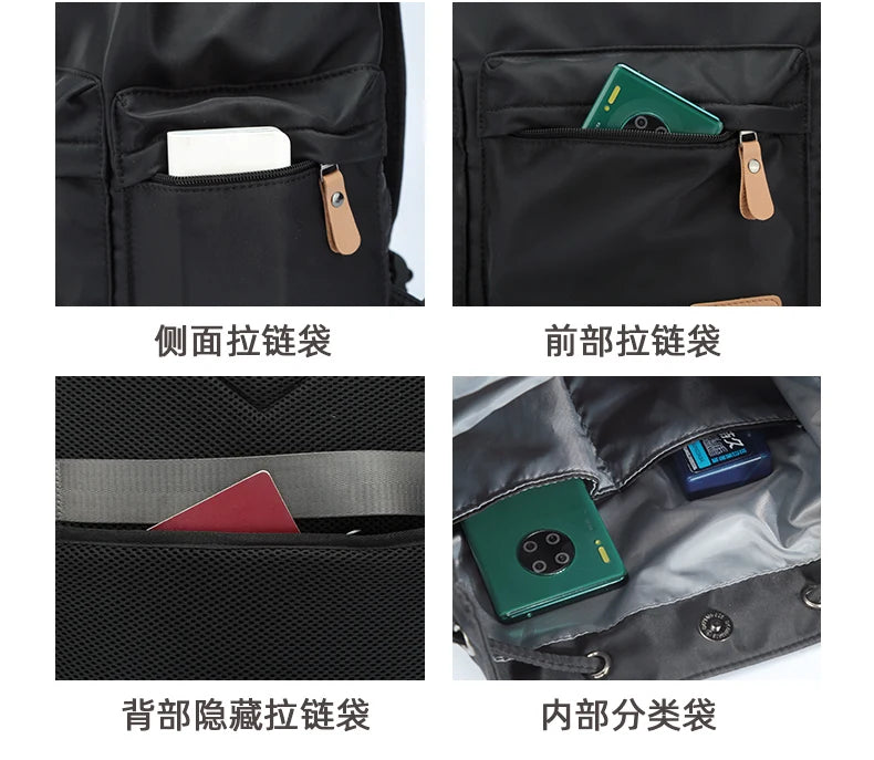 Fashion Men Backpacks Nylon Waterproof USB Charging Bag Casual Travel Korean Stlye Mochila for Travel Vintage School Bag - Clikcy