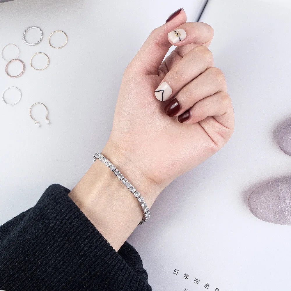 Lihong S925 Sterling Silver Bracelet Zirconia Tennis Ball Women Fashion Simple Engagement Wedding Charm Jewelry 4mm 16-20cm - Clikcy