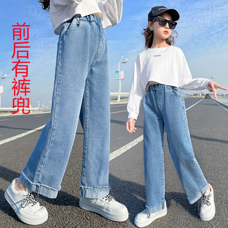 Thin Kids Pants Children's Clothing Sweatpants Clothes Teenage Girls Clothing Jeans Denim Streetwear Fashion Casual Harajuku - Clikcy