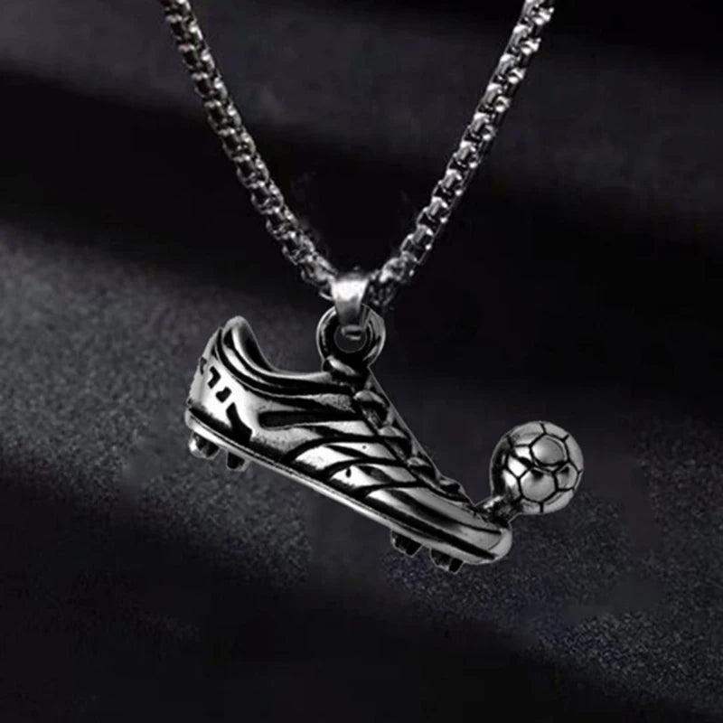 Football Shoe Pendant Necklace Boys Vintage Silver Color Hip Hop Punk Sports Style Stainless Steel Chain Fashion Man Jewelry - Clikcy