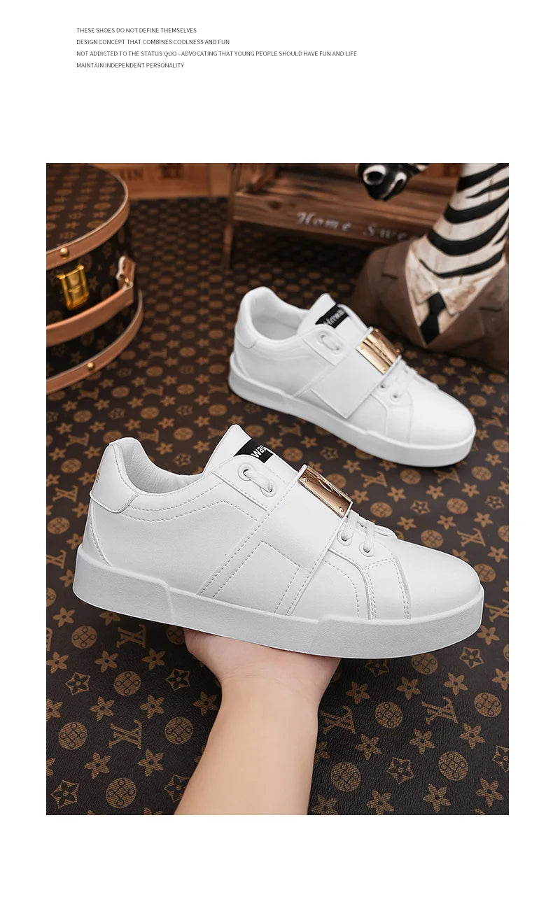 HKDQ Classic Black Sneakers For Men Fashion Design Leather Casual Sneakers Man Street Style Comfortable Men's Skateboard Shoes