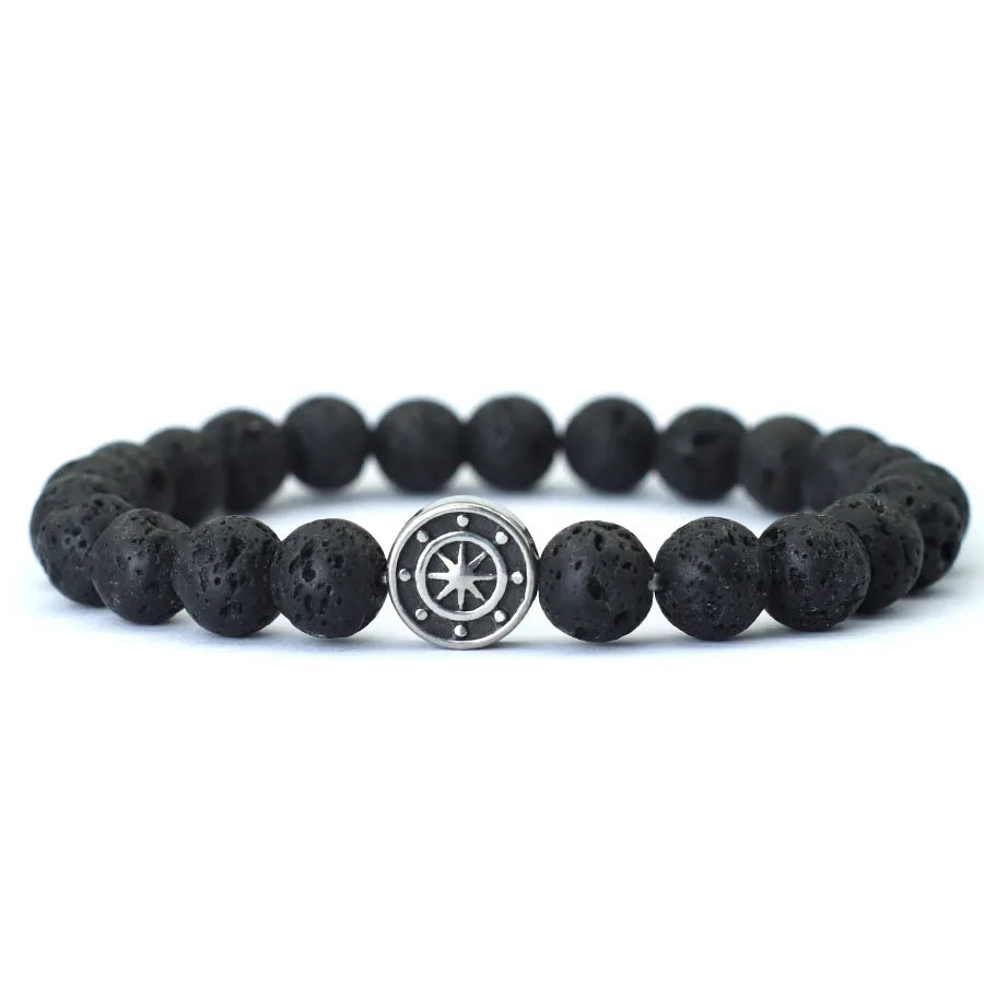Simple Style Genuine Natural Stone Bracelet For Men Viking Pirate Compass Braclet Tiger Eyes Strand Braslet Leisure Accessories - Clikcy
