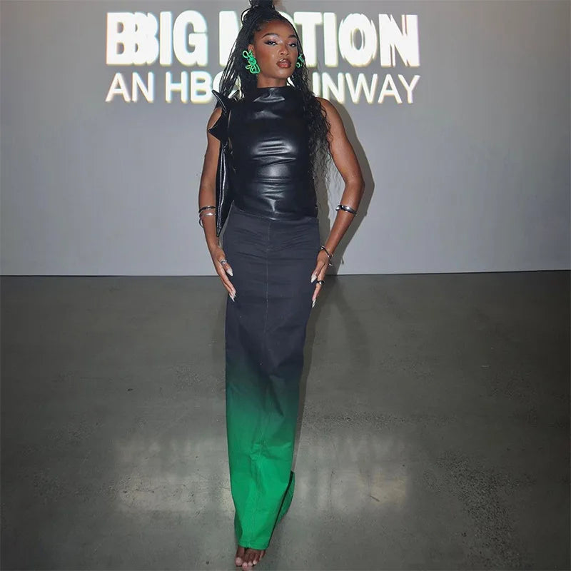 Women Y2K Vintage Pu Simple Basic Tank Top High Waist Skinny Shrunk Slash Cut Sleeveless Tops Versatile Noble Shirts - Clikcy