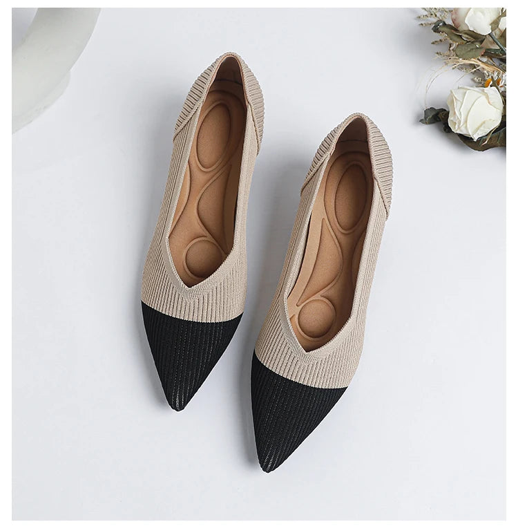 Women's large high-heeled shoes Multicolor pointy knit breathable comfortable anti-skid rubber sole work shoes 2023 new autumn