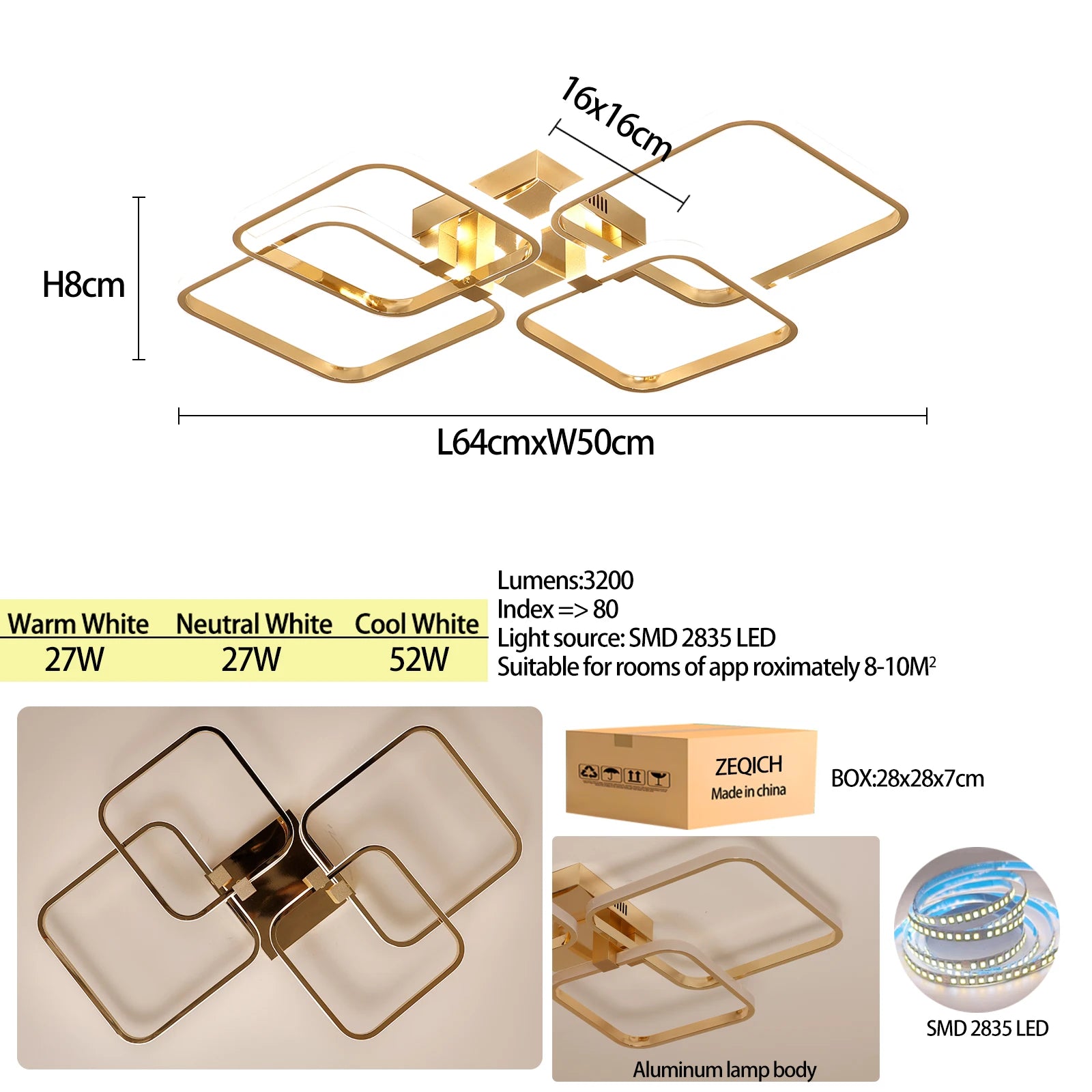 Modern LED Ceiling Light with Remote Control, Dimmable Chandelier for Living Room Bedroom, Flush Mount Lighting Fixture Indoor - Clikcy