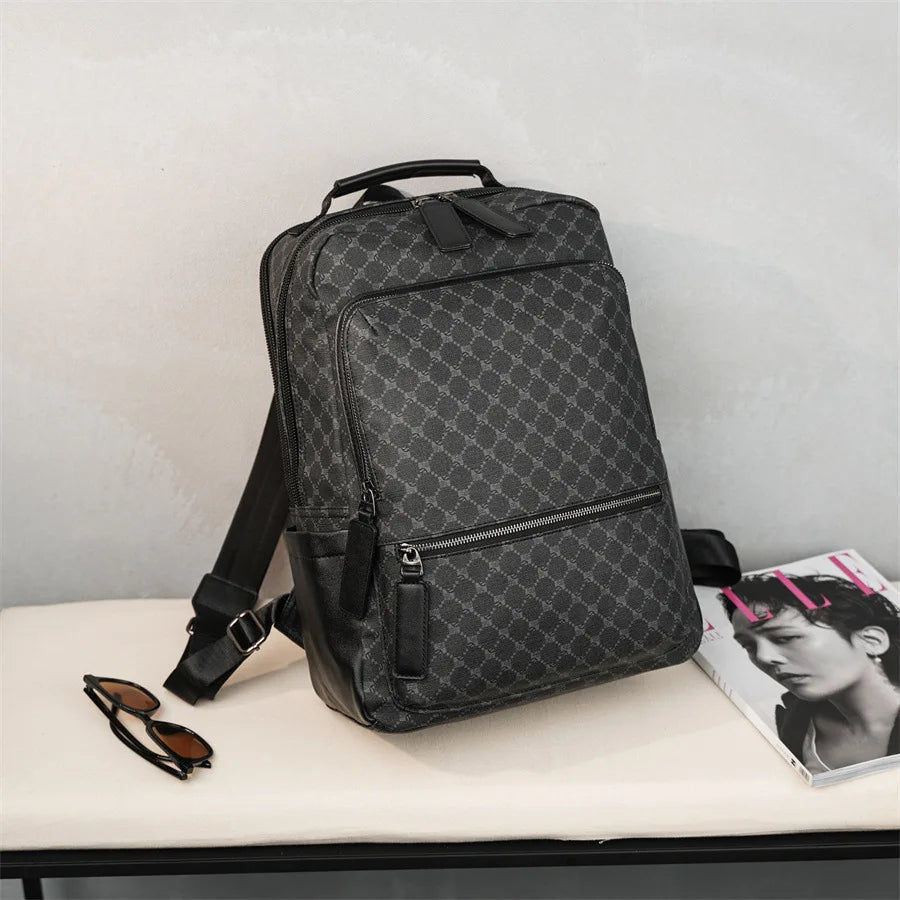 Fashion Business Men Backpack Luxury Double Layer Men's Backpacks Floral Plaid Laptop Backpack Male Schoolbag Travel Back Bag - Clikcy