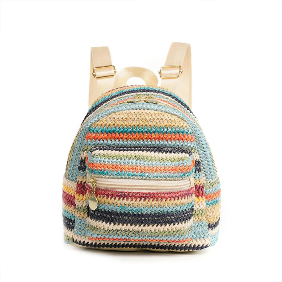 Summer Mini Straw Backpack Bag For Women Woven Handmade Handbag Stylish Ethnic Style Travel Beach Bag Weave Tote Female Rucksack - Clikcy