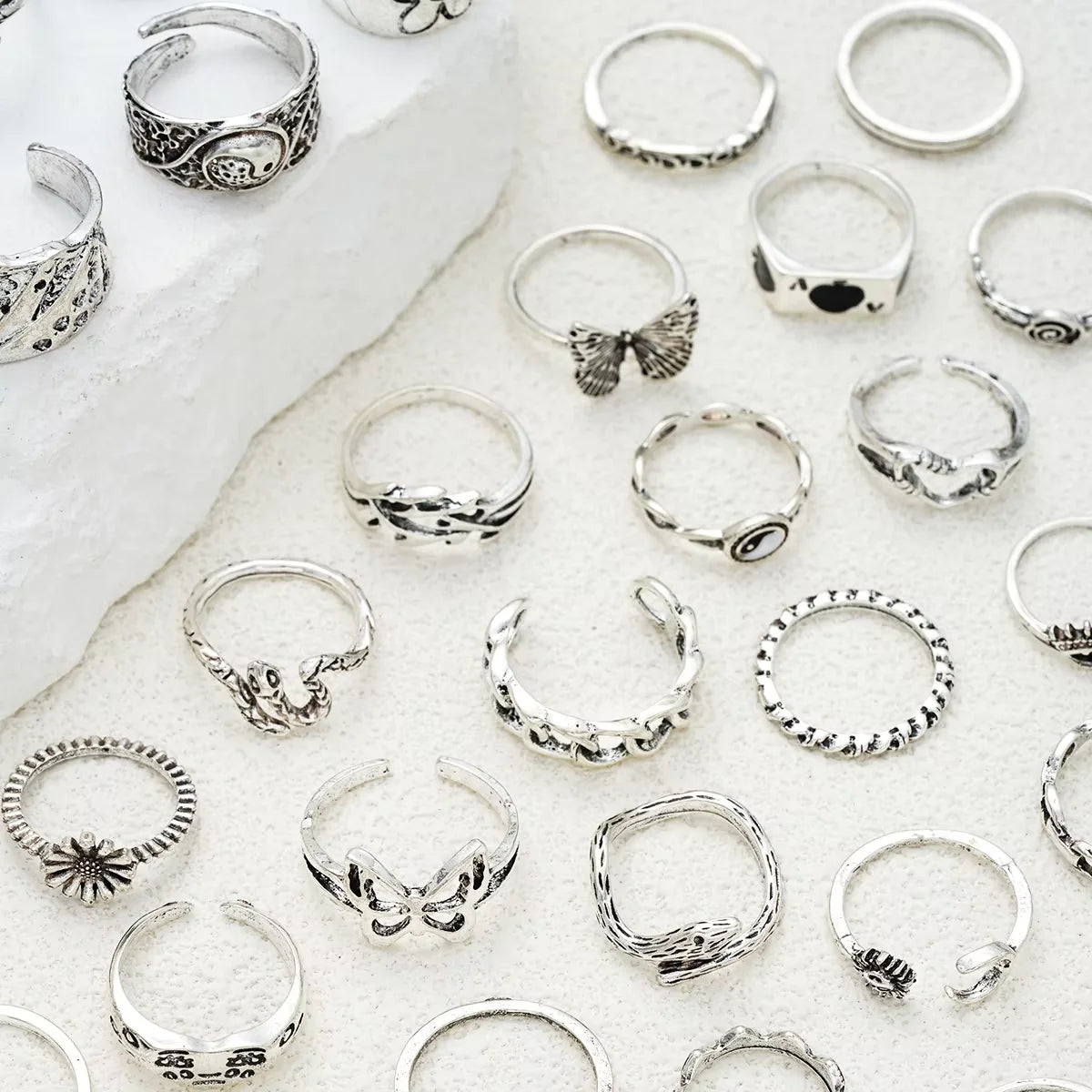 51 Pcs Punk Ring Set For Women Men Gothic Butterfly Heart Snake Angel Black 8 Design Match Ring Daily Wear Jewelry Gifts 2025 - Clikcy