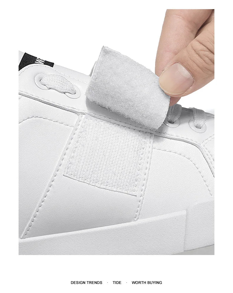 HKDQ Classic Black Sneakers For Men Fashion Design Leather Casual Sneakers Man Street Style Comfortable Men's Skateboard Shoes