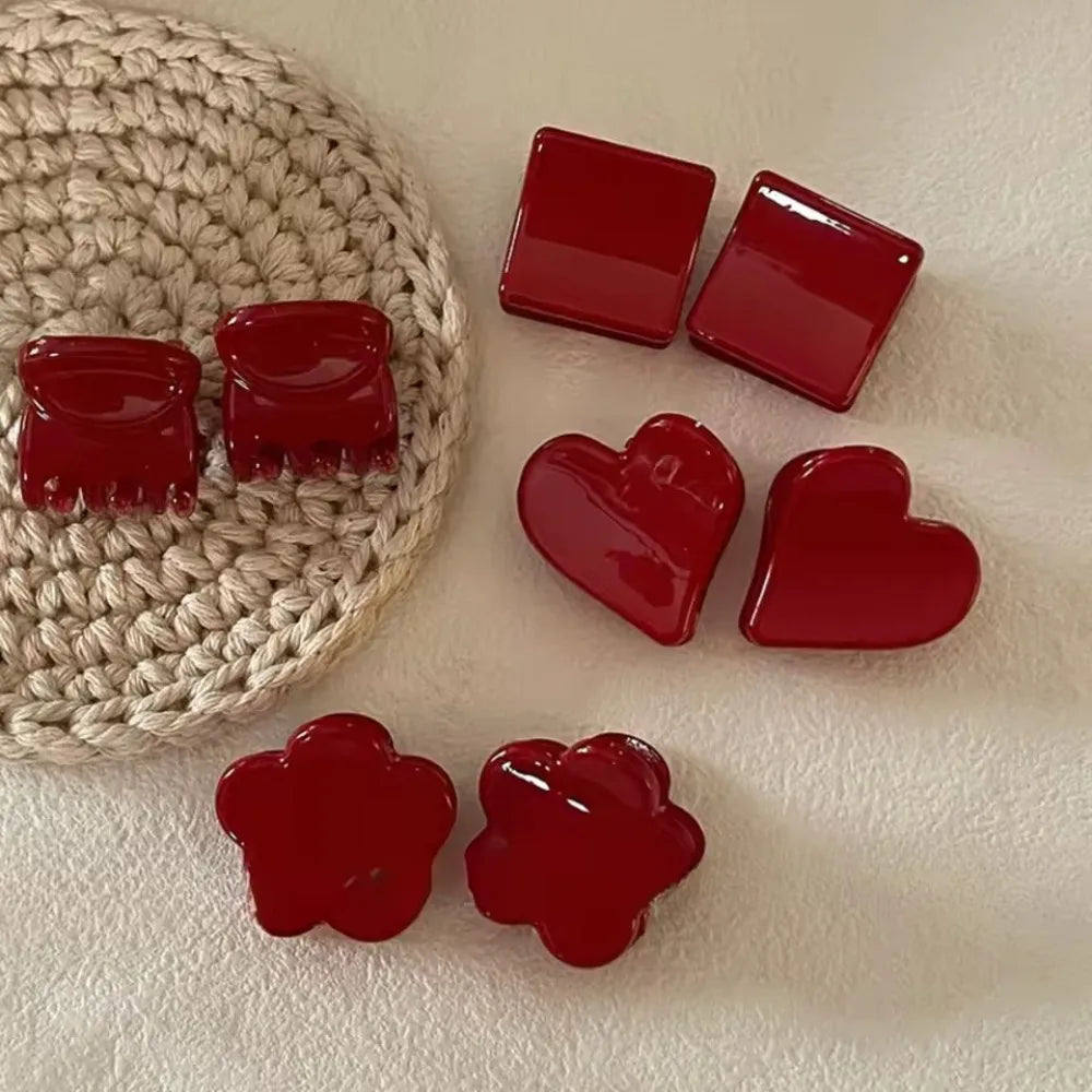 Temperament Seamless Hair Clip Set, 2Pcs Red Women's Side Banger Clip Mini Duckbill Clip Hair Claws - Clikcy