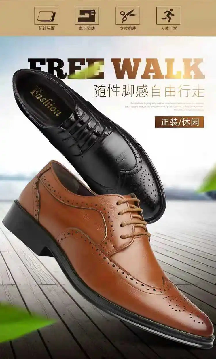 Men's Classic Retro Brogue Shoes Mens Lace-Up Business Leather Shoes Dress Office Flats Men Wedding Party Oxfords Work Footwear