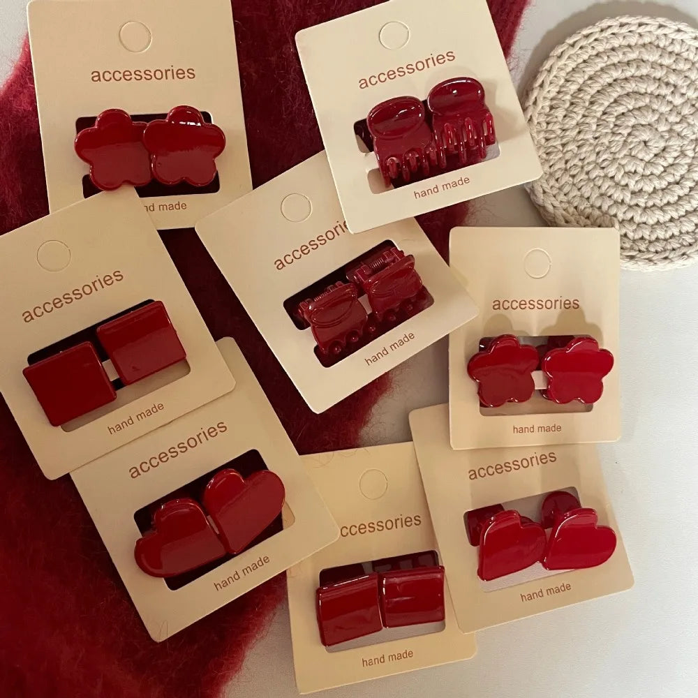 Temperament Seamless Hair Clip Set, 2Pcs Red Women's Side Banger Clip Mini Duckbill Clip Hair Claws - Clikcy