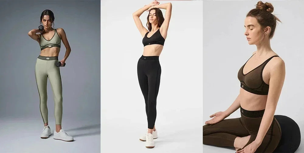 Women's Yoga Set Fitness Air Lift High waist 7/8 Line gaiter Bra with pad Fit comfortable fitness set Slimming outdoor gaiter - Clikcy