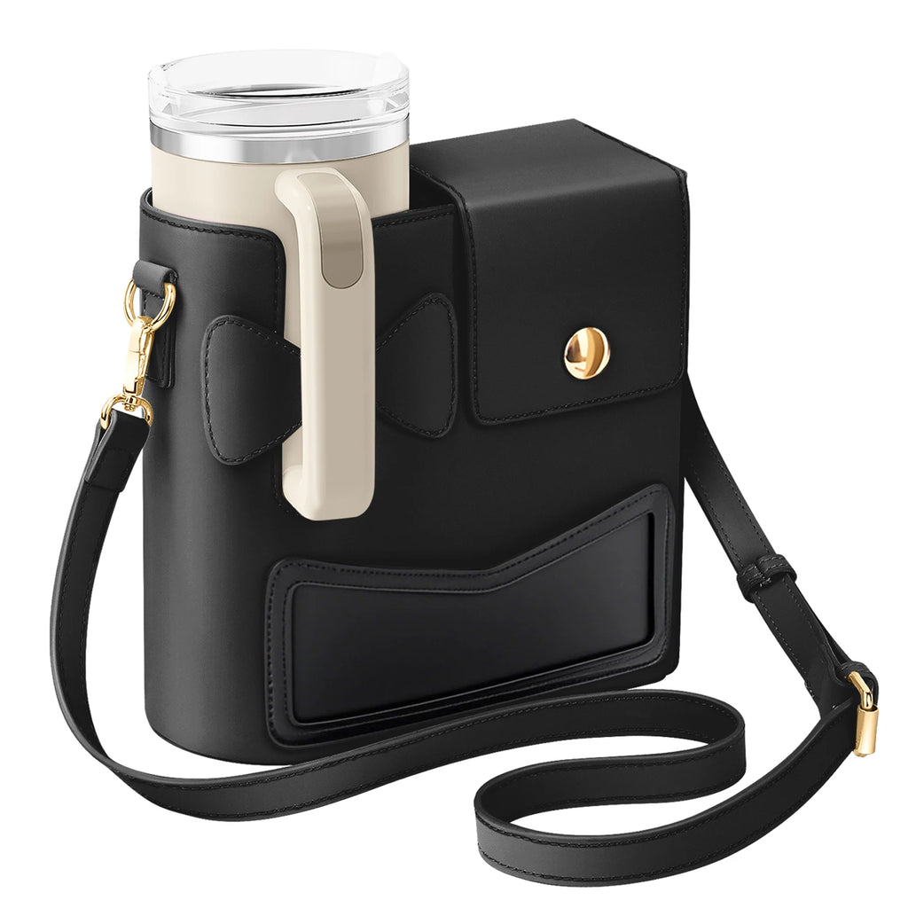 Outdoor Water Bottle Crossbody Bag With Pocket for Stanley Cup 40 oz Tumbler Leather Water Cup Holder With Strap for Women Gifts - Clikcy