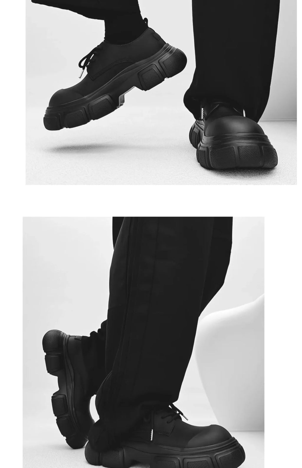 Black Thick Sole Casual Genuine Leather Dress Shoes Men Platform Heighten Japan Harajuku Korean Streetwear Fashion Shoes Man