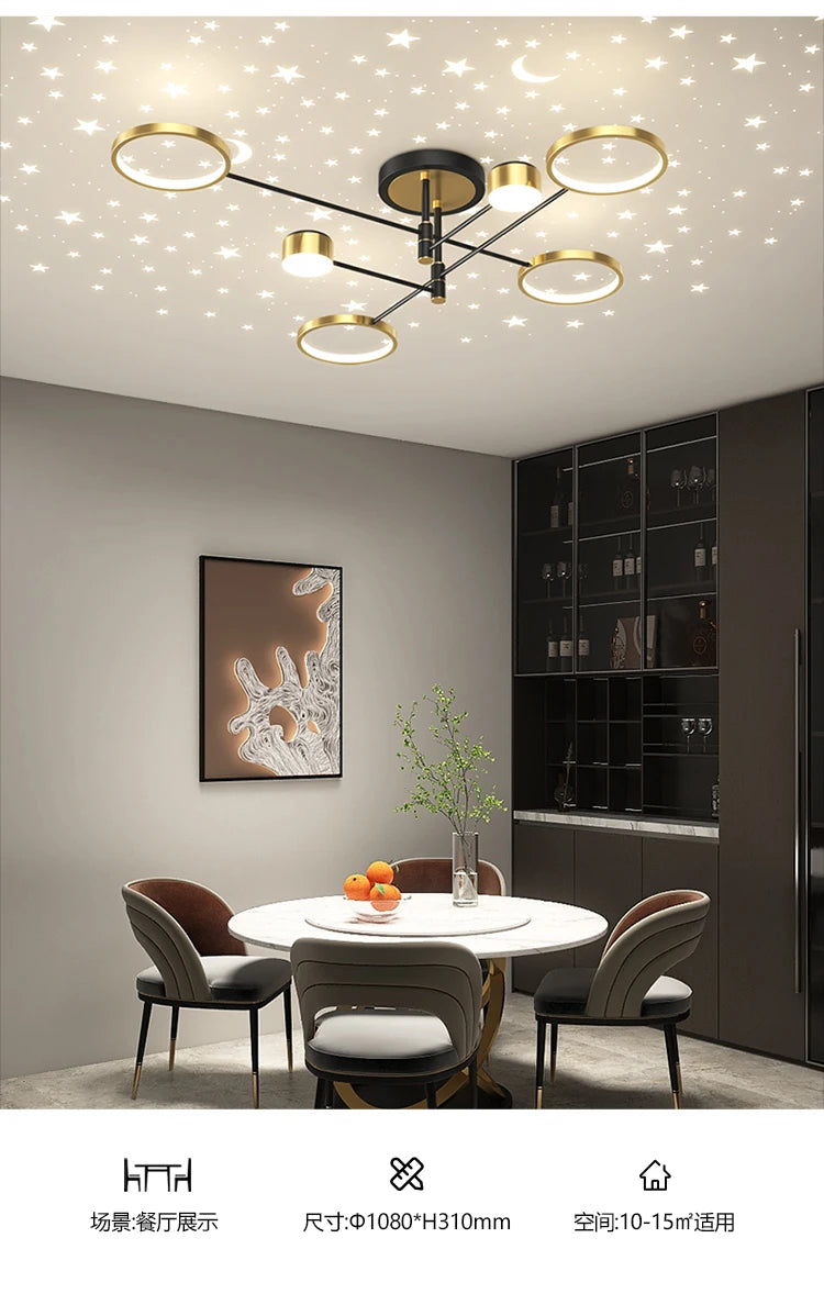 2025 New Chandeliers Romantic Starry Modern Ceiling Light Fixture 6 Lights White Creative Home Stepless Dimmable  Ceiling Lamp - Clikcy