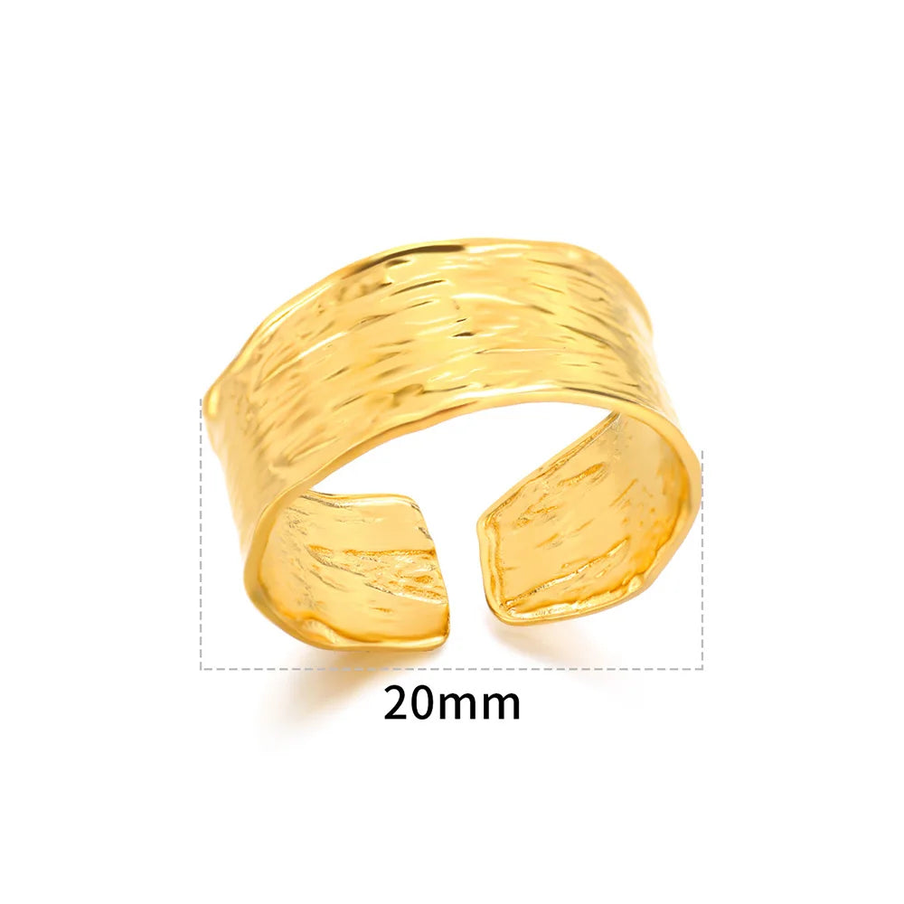 Minimalist Texture Stainless Steel Geometric Rings For Women Gold Color Opening Couple Ring Aesthetic Wedding Christmas Jewelry - Clikcy
