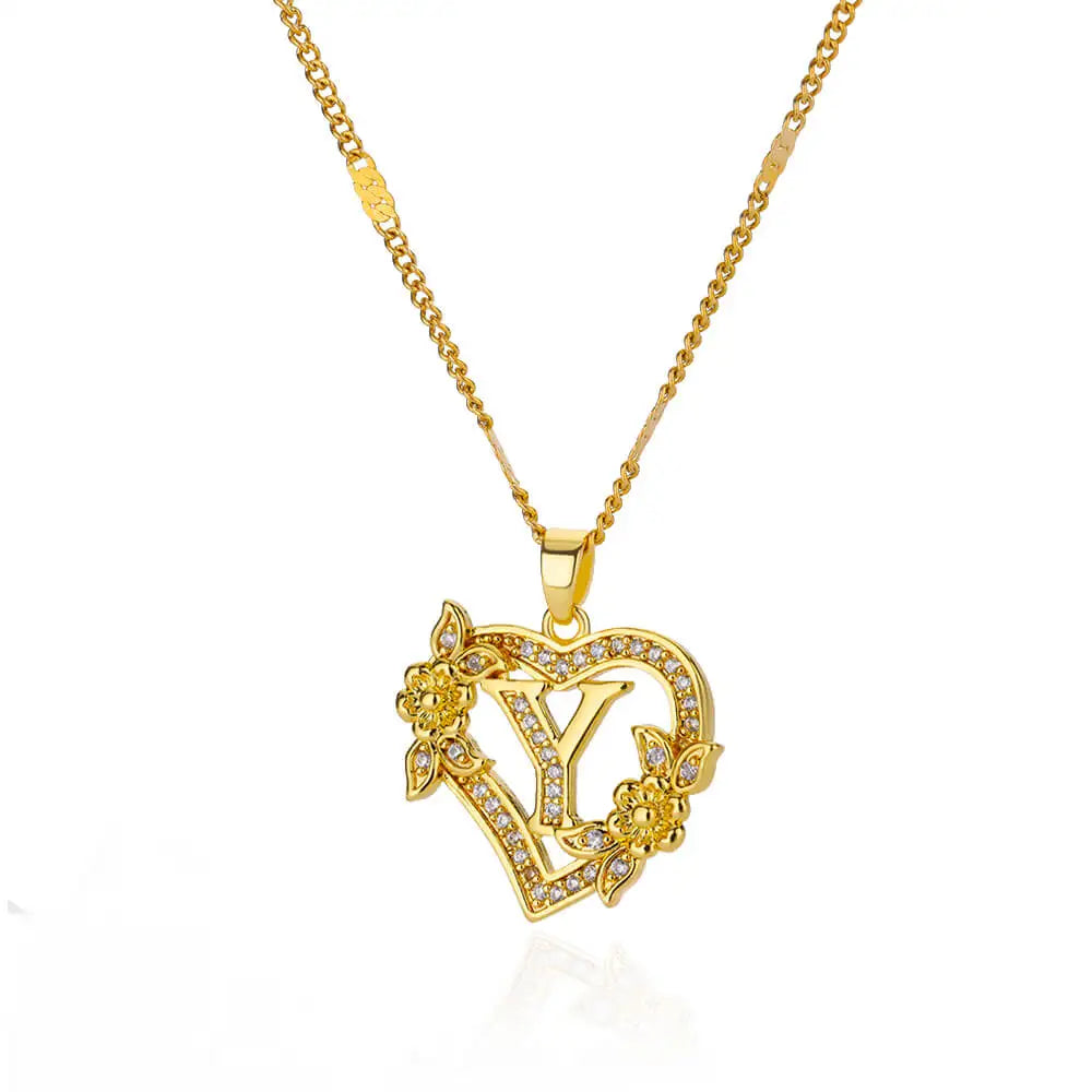 Heart Initial Letter Necklaces For Women Gold Color Stainless Steel Chain A-Z Alphabet Pendant Necklace Birthday Jewelry Gift - Clikcy