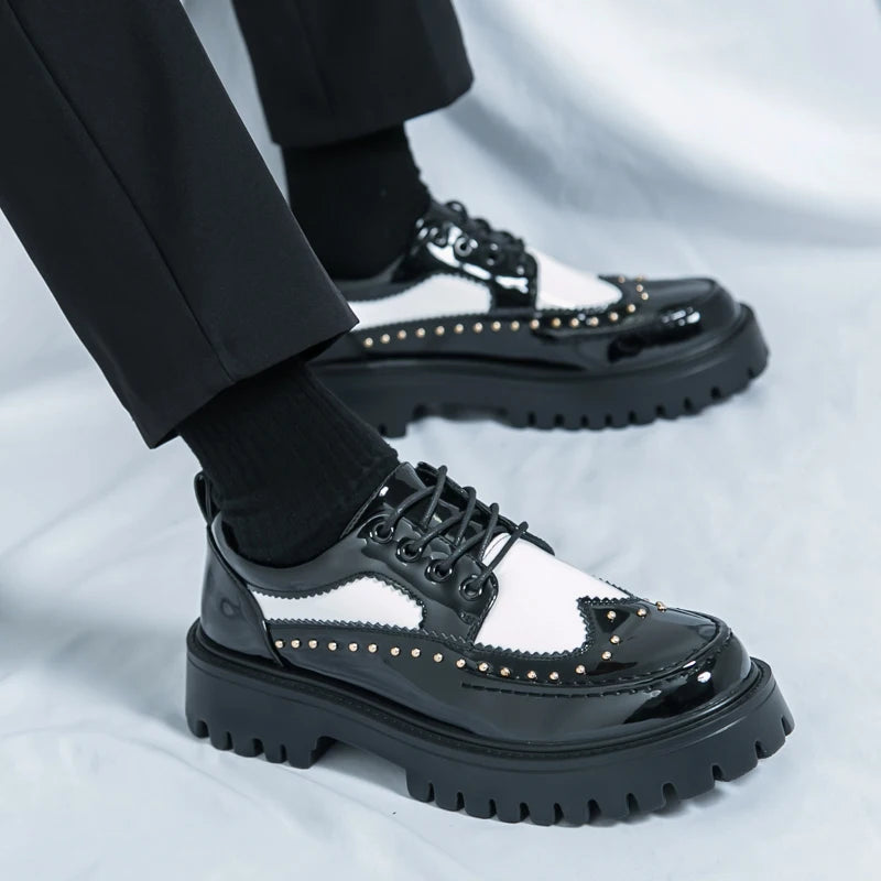 Men Casual Office Business Formal Oxford Thick Bottom Dress Shoes Men Gentleman Outdoor Patent Leather Wedding Shoes Fashion