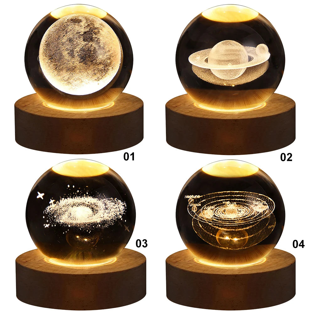 Unique 3D Crystal Ball Lamp with Galaxy and Planetary Projections USB Night Light for Cozy Atmosphere plasma ball - Clikcy