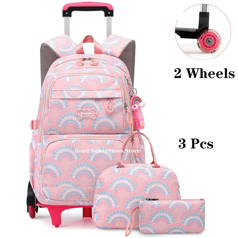 Rolling School Bags for Girls Backpack Children Waterproof School Backpacks with Wheels Middle School Trolley Luggage Back Pack
