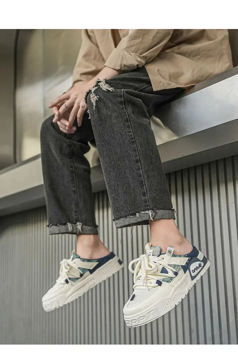 2025Summer Fashion Designer Men Half Slipper Breathable Casual Platform Shoes Lightweight Sneakers Outdoor Walking Flats Loafers