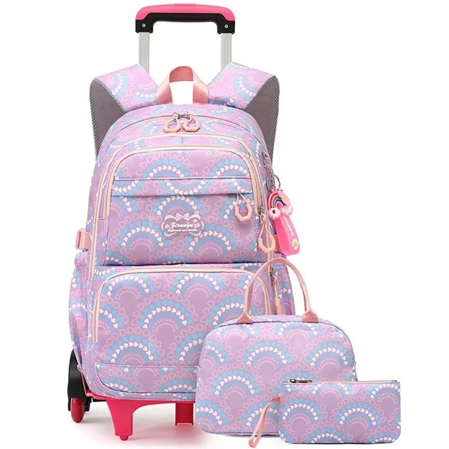 Rolling School Bags for Girls Backpack Children Waterproof School Backpacks with Wheels Middle School Trolley Luggage Back Pack - Clikcy