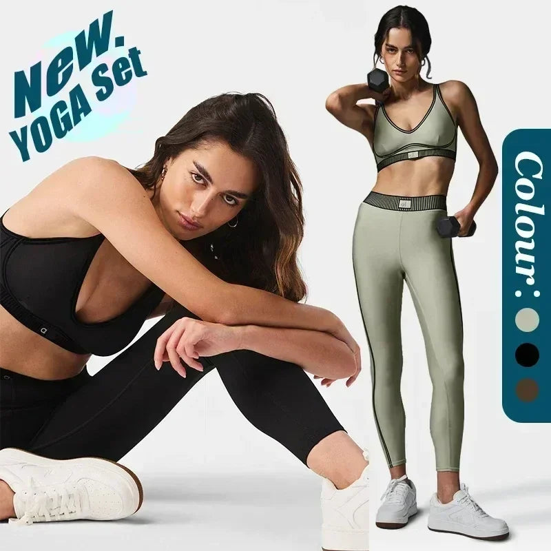 Women's Yoga Set Fitness Air Lift High waist 7/8 Line gaiter Bra with pad Fit comfortable fitness set Slimming outdoor gaiter - Clikcy