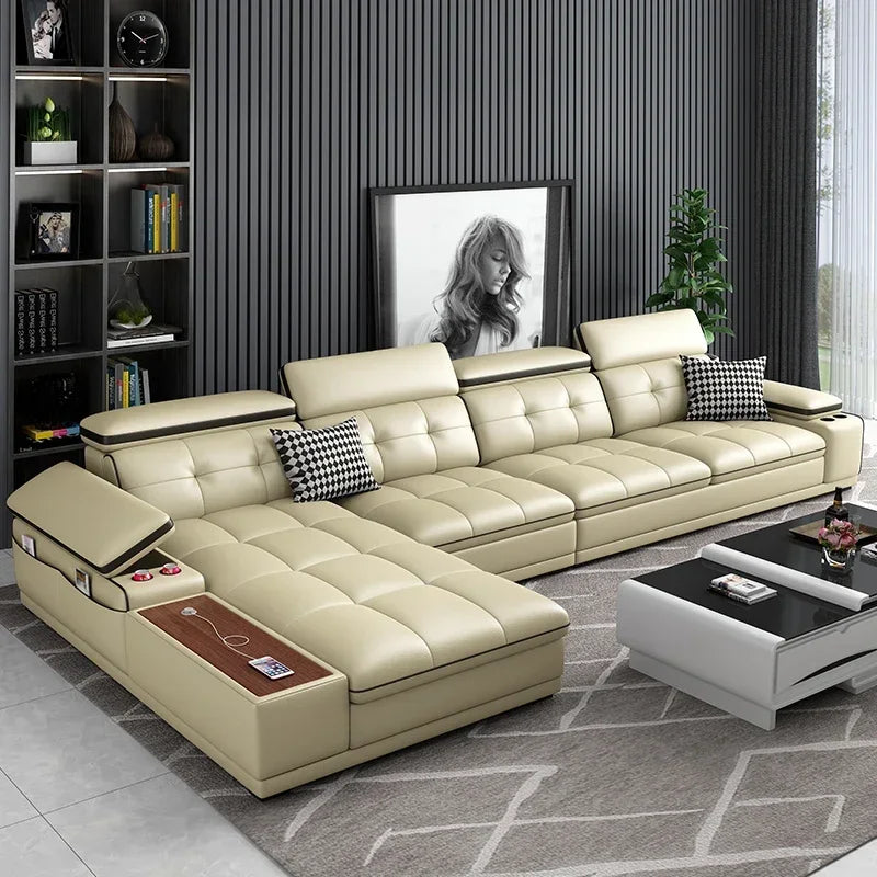 Luxury Wooden Sofa Set Design Modern Living Room Straight L Shaped Smart Sofa Bed With Storage - Clikcy