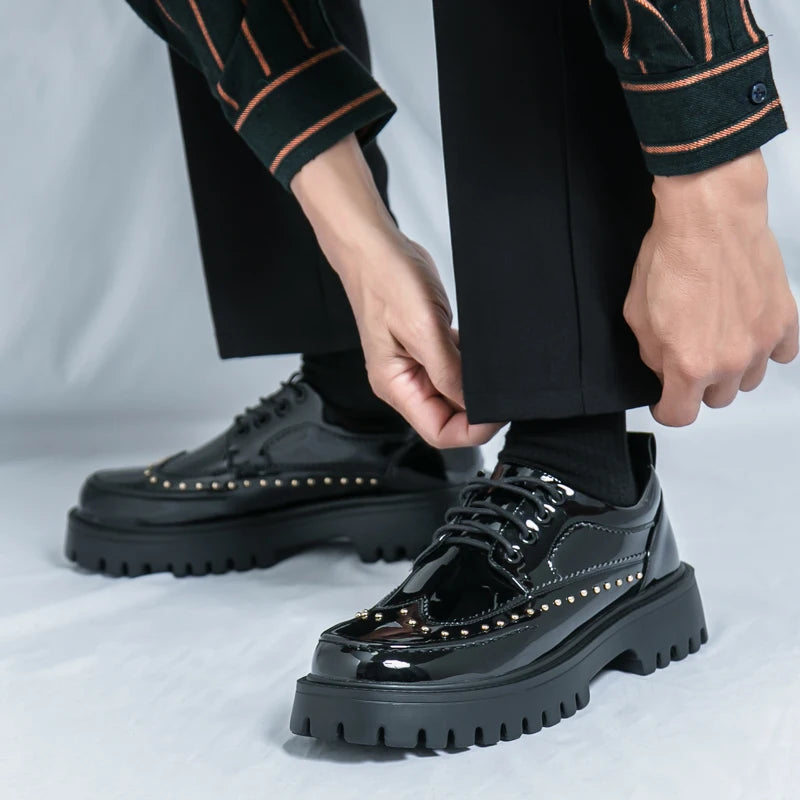 Men Casual Office Business Formal Oxford Thick Bottom Dress Shoes Men Gentleman Outdoor Patent Leather Wedding Shoes Fashion