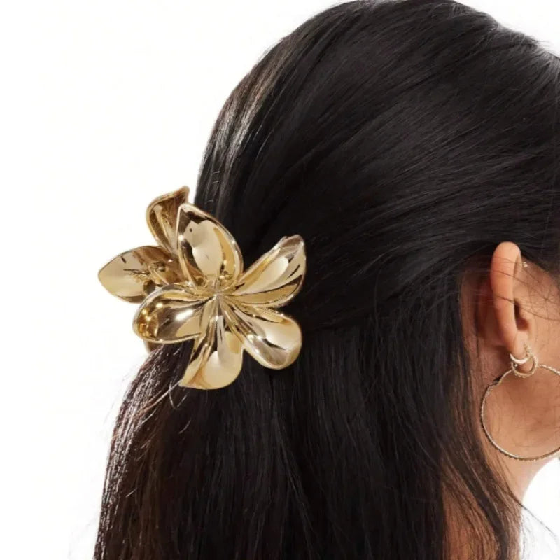 8Cm Bauhinia Flower Grab Clip Golden Flower Ladies Hairpin Silver Ponytail Clip Back Head Disc Hair Shark Clip Headgear - Clikcy