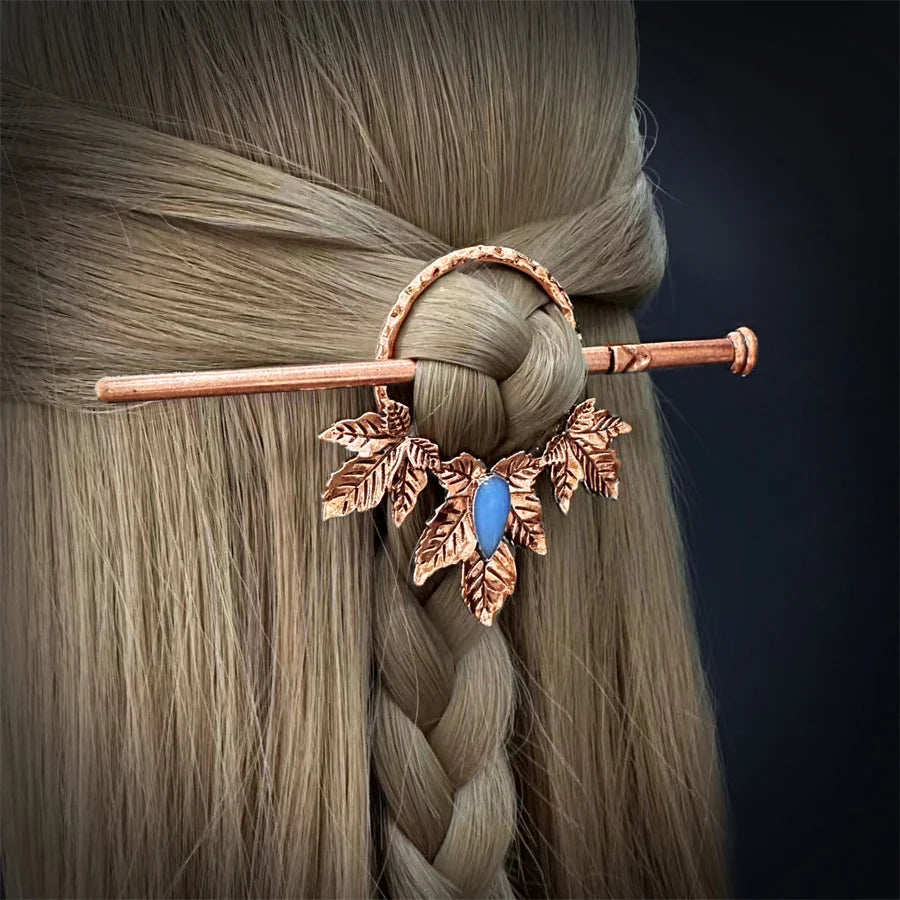 New Gothic Retro Cow Skull Skeleton Moonstone Hair Clips Hairpins for Women Fashion Deer Horn Hair Stick Hair Styling Tools - Clikcy