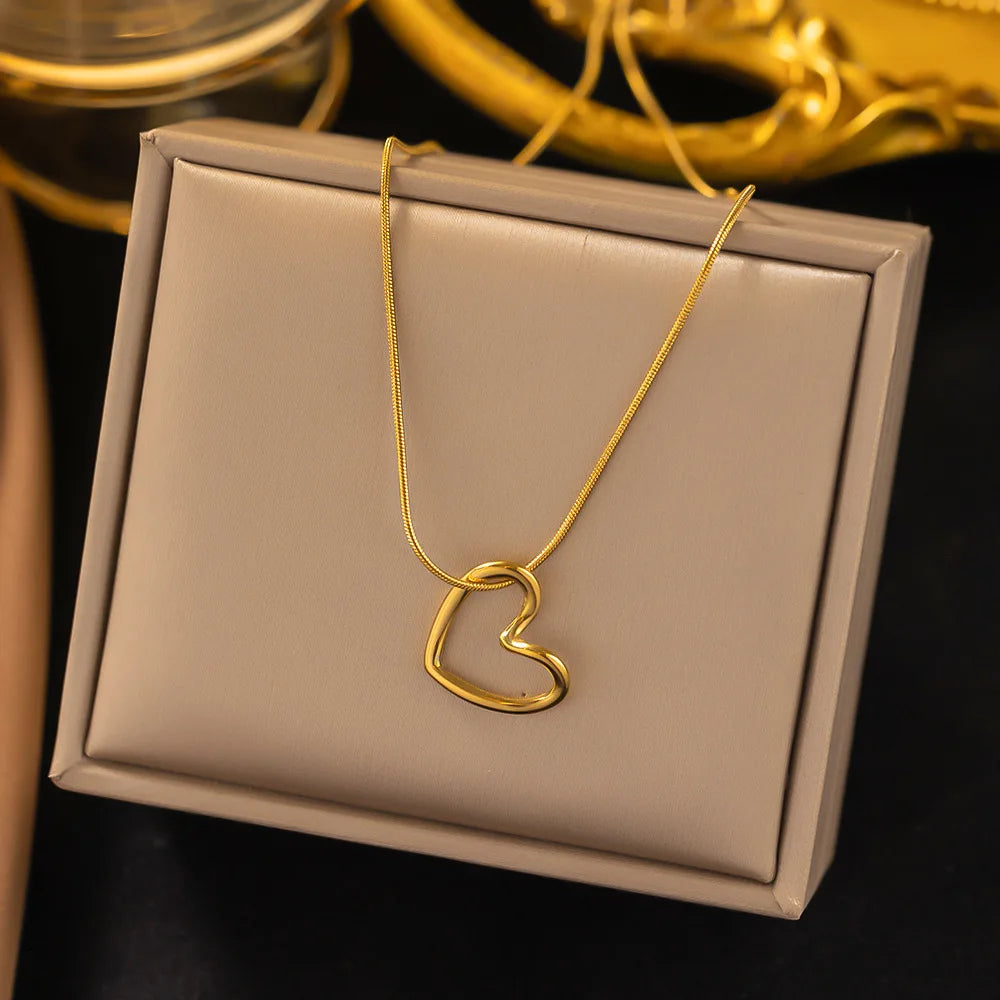 316L Stainless Steel Love Heart Pendant Necklace For Women Fashion Ladies Gold Color Clavicle Chain High Quality Jewelry Gifts - Clikcy