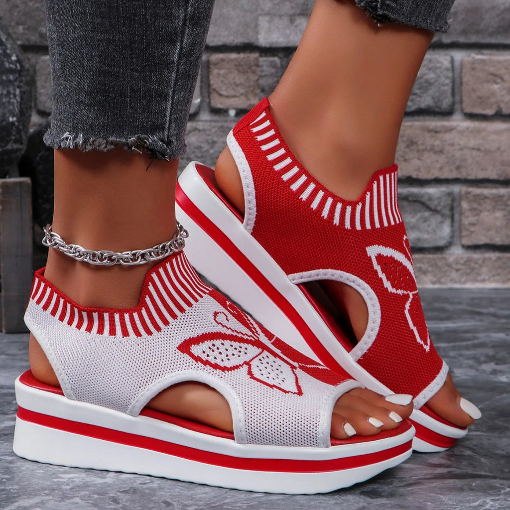 Women Flat Sandals Mesh Fish Mouth Casual Low Heels New Summer Slides Women Platform Shoes Sports Wedges Beach Comfort Sandals