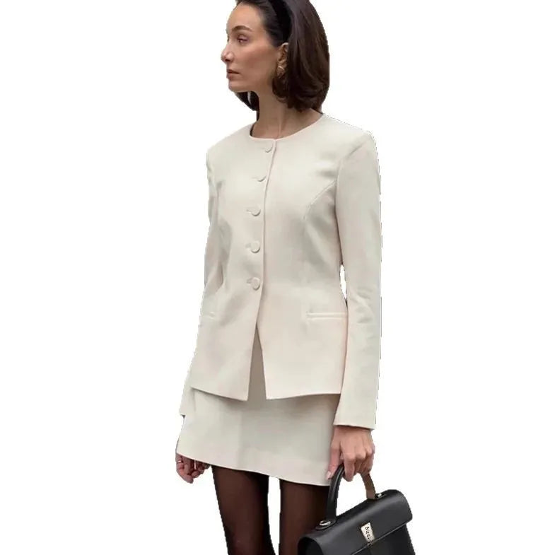 2025 Spring Elegant White French Style Socialite Suit Jacket Cross-Border Independent Station New Model Fashionable Skirt Set - Clikcy