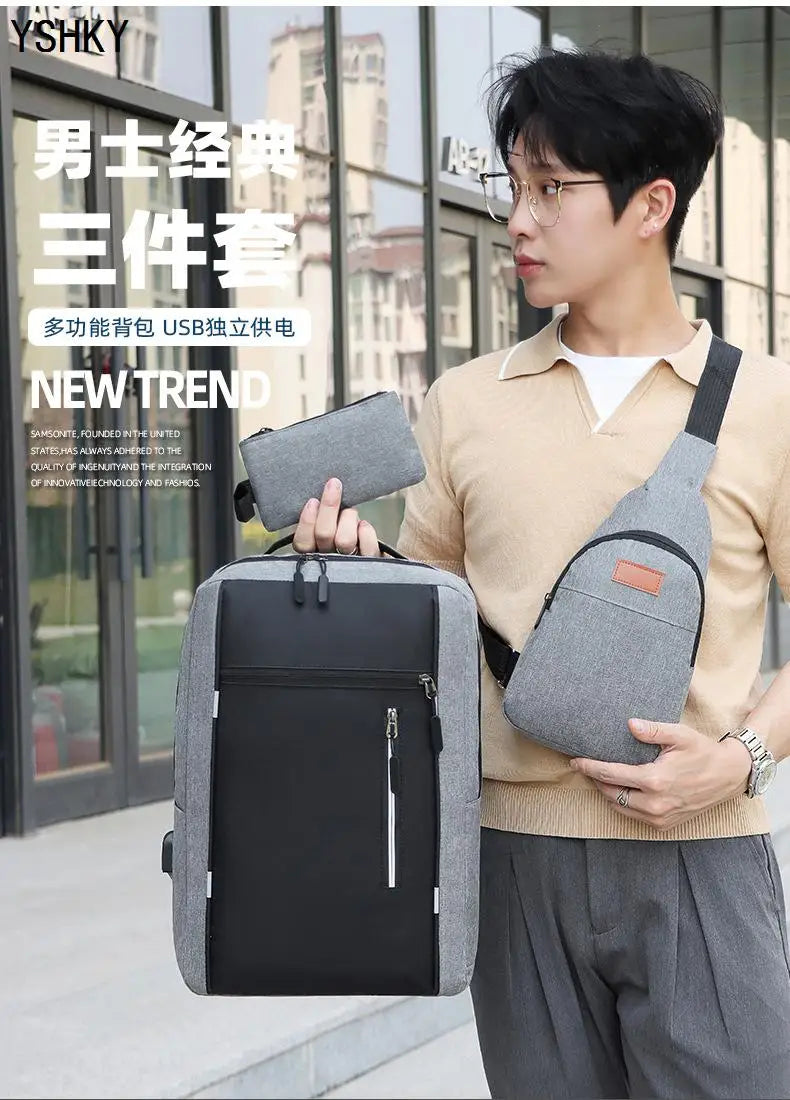 Women Fashion backpack soft leather multi-functional bag Polyester large capacity computer backpack - Clikcy