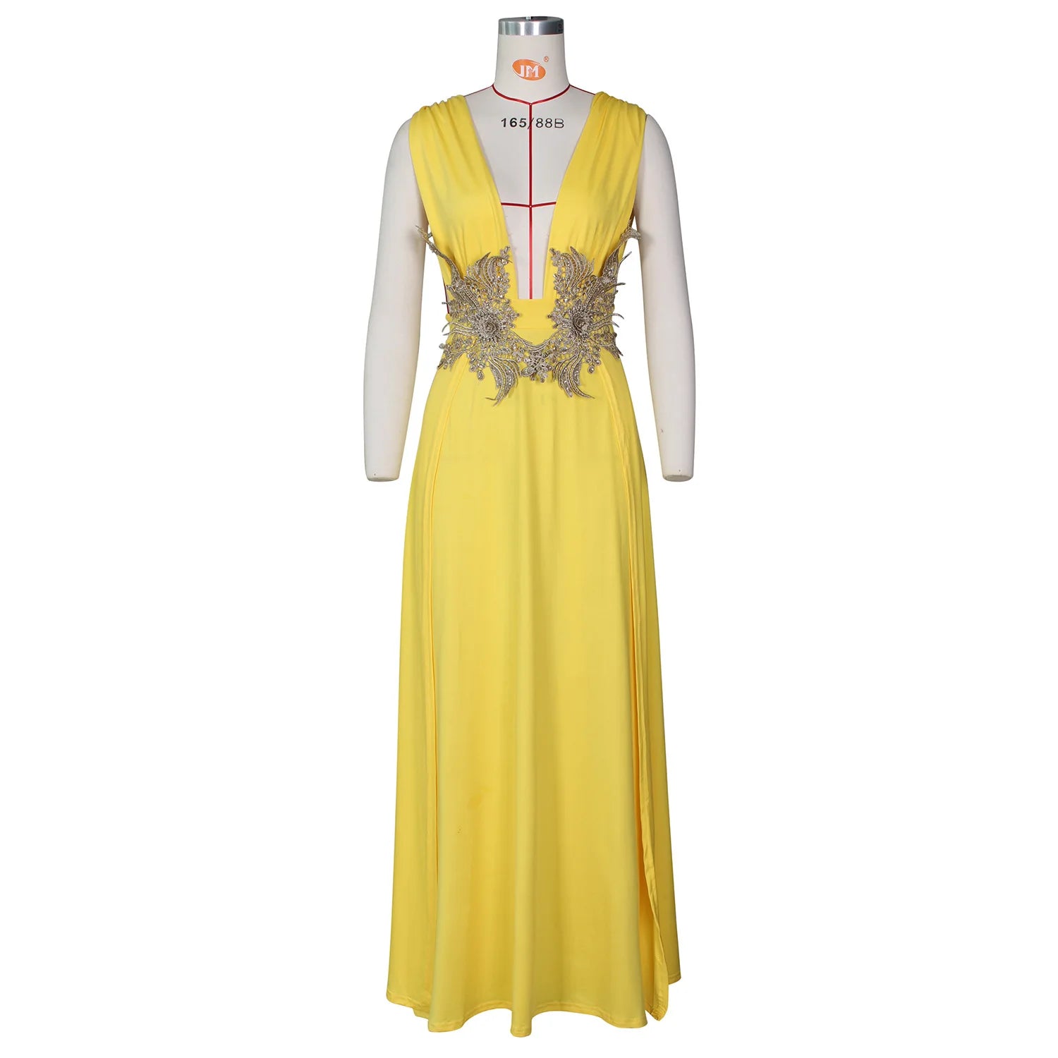 Sexy Deep V Neck High Split Evening Cocktail Maxi Dress Women Backless Embroidery Beading Long Formal Wedding Party Dress - Clikcy