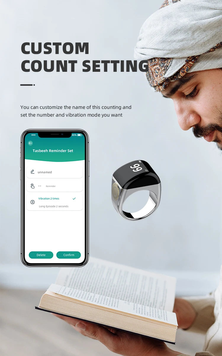 App Control Smart Tasbih Ring Waterproof Muslim Islamic Electronic Rosary Alloy Smart Zikr Ring For Android or iOS - Clikcy
