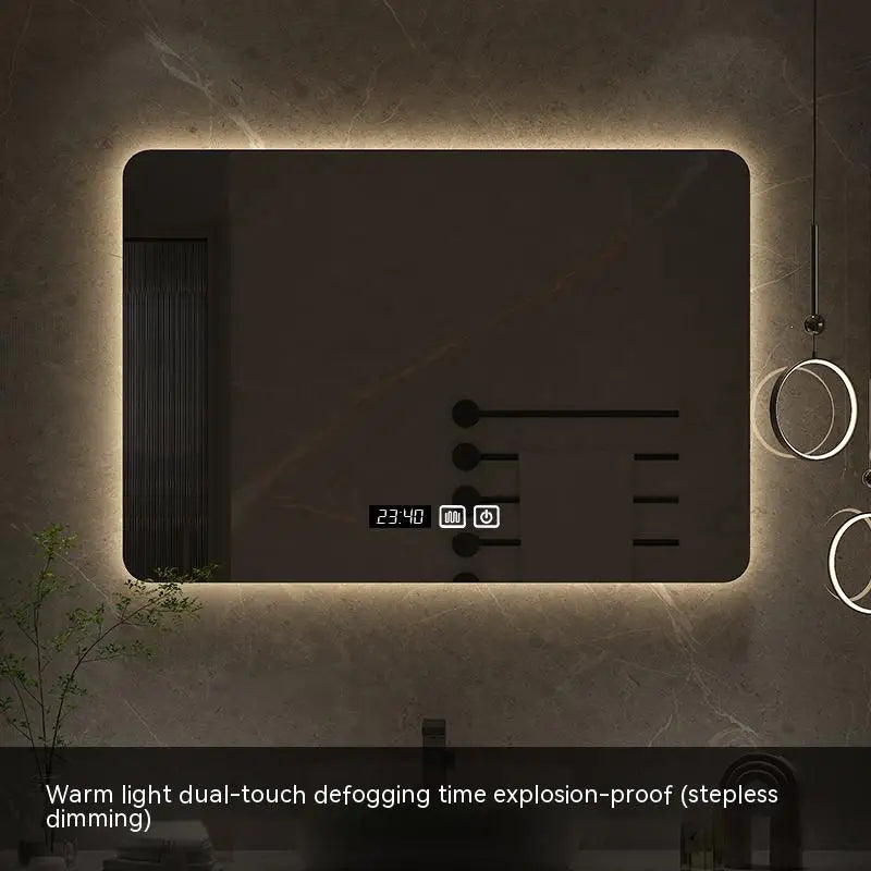 60x80CM Square Smart Hotel Bedroom Defogging Decorative Mirror LED Bathroom Mirror 3 Color Adjustable Backlight - Clikcy