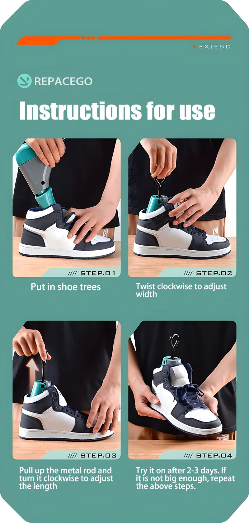 Repacego 2Pcs Shoe Stretcher Shoe Trees Universal Unisex Women Men Adjustable Length Width high top Expander Extender Keeper - Clikcy