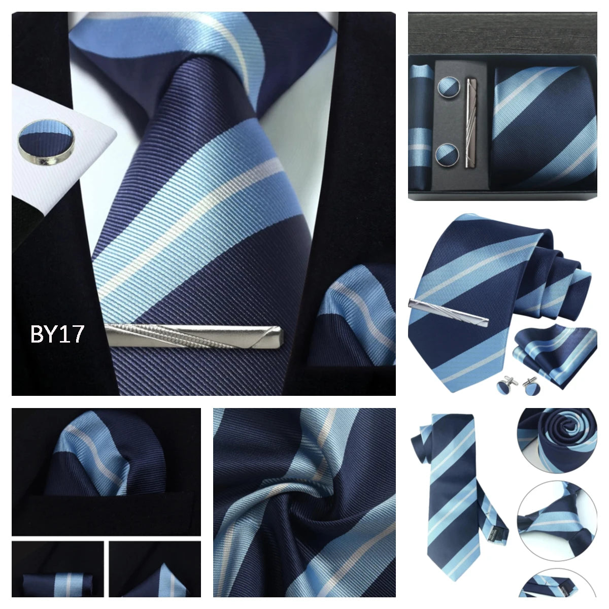 Classic 100% Silk Men's Ties In Gift box 8cm Plaid Dot Striped Business Necktie Handkerchief Cufflinks Wedding Party Tie Set