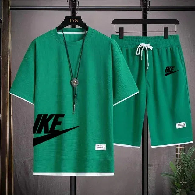 2025 New Fashion casual trend Men's sports suit Short sleeve T-shirt and outdoor summer sports shorts two-piece set size M-3XL - Clikcy
